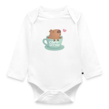Mignon Capybara dans une tasse de café Drôle capyuccino - Body Bébé bio manches longues - blanc - Devant