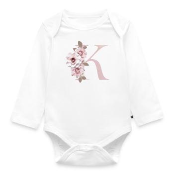 K Buchstabe mit Blumen 3D Effekt - Baby Bio-Langarm-Body - Weiß - Vorne