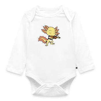 Comic Axolotl plays violin - Organic Longsleeve Baby Bodysuit - white - Front