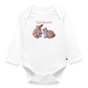 Rabbit Couple, I Love Rabbits - Organic Longsleeve Baby Bodysuit - white - Front