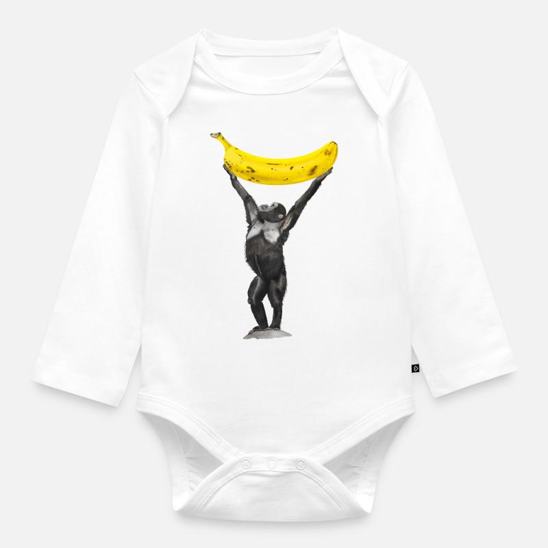 Singe Banane Singe - Body Bébé bio manches longues - blanc
