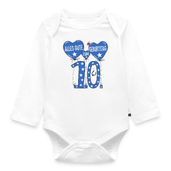 10. Geburtstag Alles Gute zum Geburtstag in Blau - Baby Bio-Langarm-Body - Weiß - Vorne
