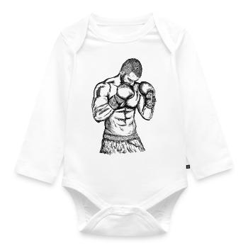 BOXER – Fighter | Black and White Print - Organic Longsleeve Baby Bodysuit - white - Front