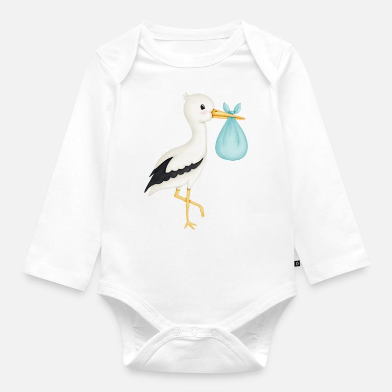 mignonne cigogne turquoise - Body Bébé bio manches longues - blanc