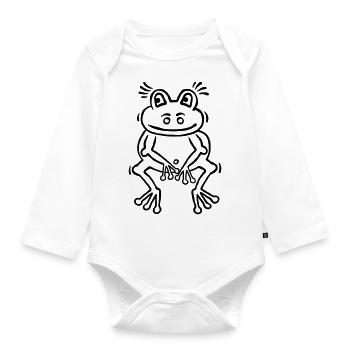 Funny frog in thinker attitude - Organic Longsleeve Baby Bodysuit - white - Front
