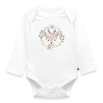 doux cerf dans une couronne de fleurs - Body Bébé bio manches longues - blanc - Devant
