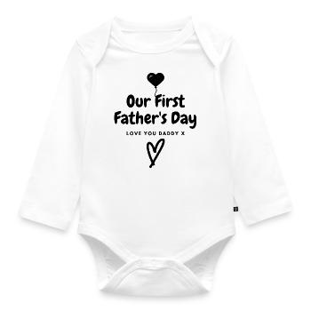 Our First Father's Day - Organic Longsleeve Baby Bodysuit - white - Front