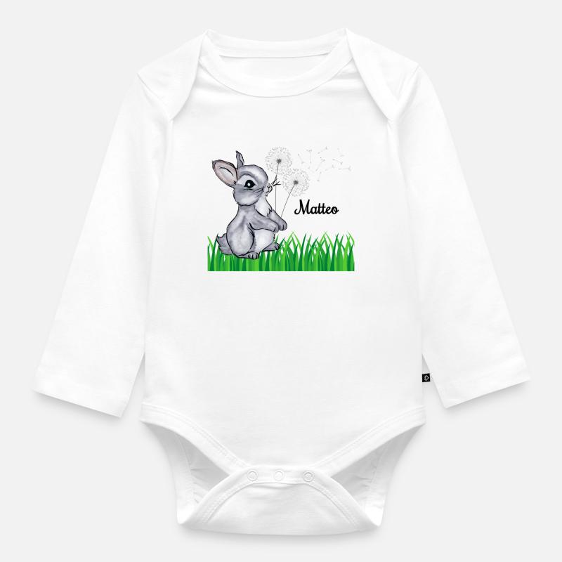 Hase Name Geschenk Matteo - Baby Bio-Langarm-Body - Weiß