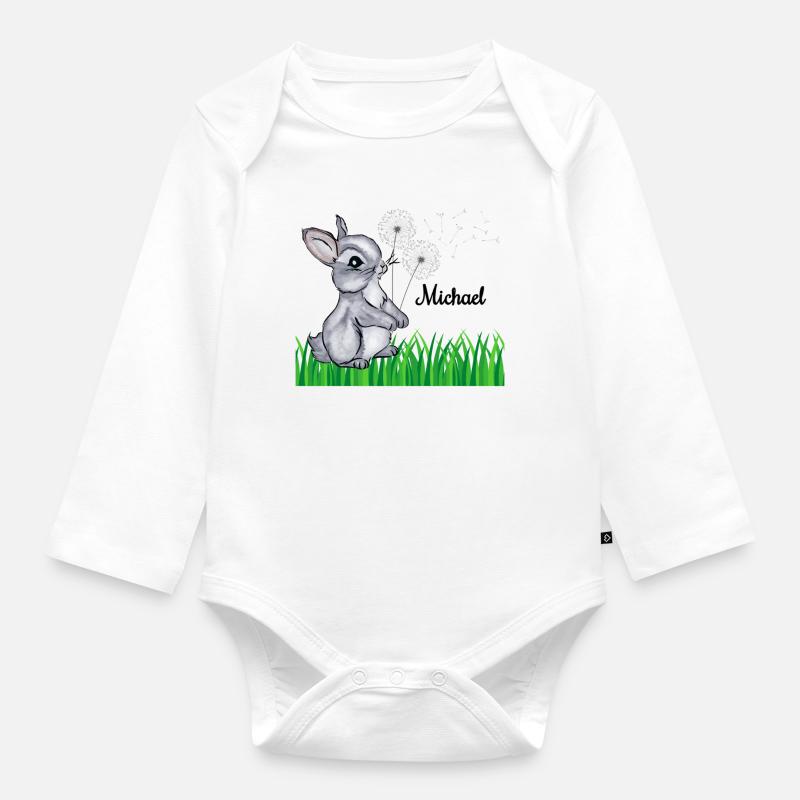 Rabbit Name Gift Michael - Organic Longsleeve Baby Bodysuit - white
