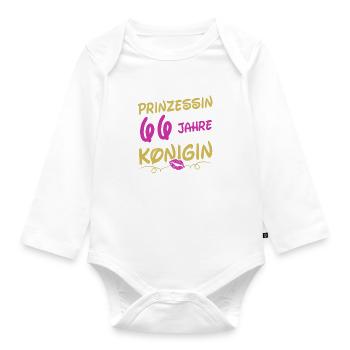 Als Prinzessin Geboren 66 Geburtstag Frau Mama - Baby Bio-Langarm-Body - Weiß - Vorne