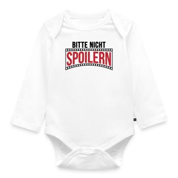 Farben änderbar | Bitte nicht Spoilern - Baby Bio-Langarm-Body - Weiß - Vorne