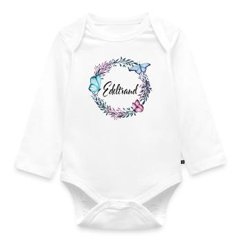 Edeltraud, Name, Schriftzug, Blumenkranz, Geschenk - Baby Bio-Langarm-Body - Weiß - Vorne