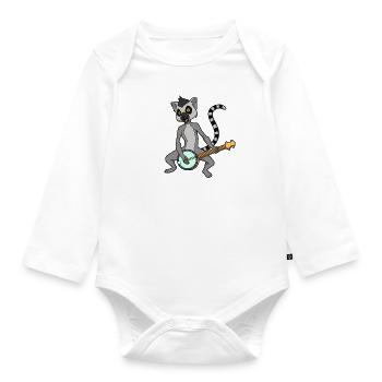 Comic Lemur plays banjo - Organic Longsleeve Baby Bodysuit - white - Front