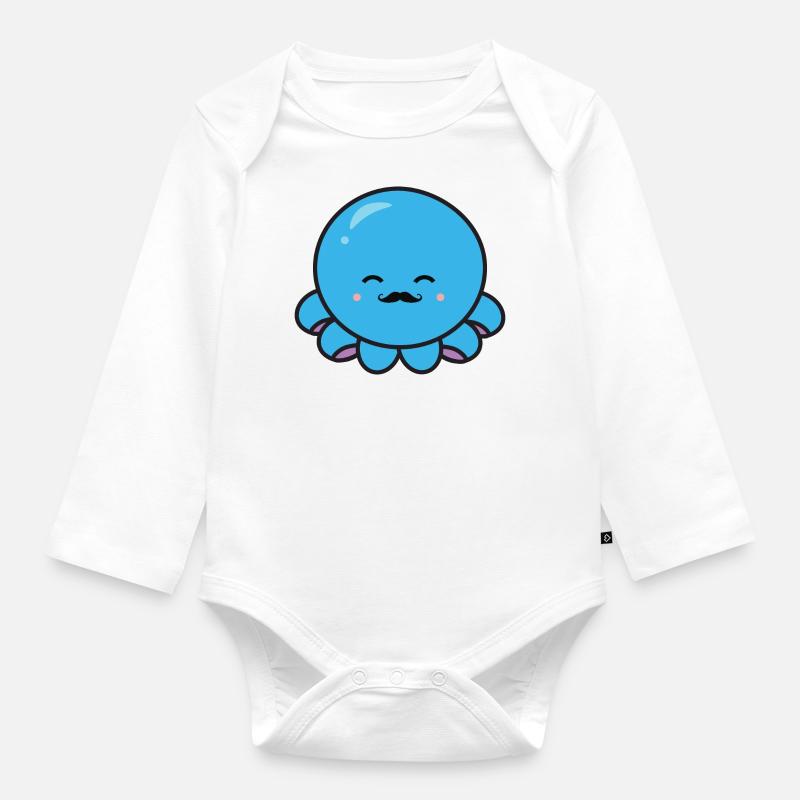 Mr. Octopus - Organic Longsleeve Baby Bodysuit - white