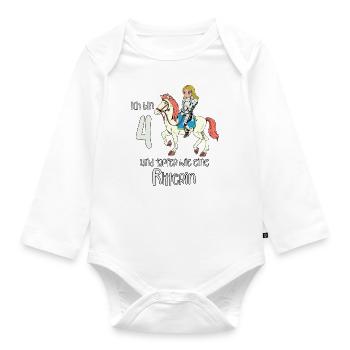 Geburtstagsshirt Ritterin - 4 Geburtstag Mädchen - Baby Bio-Langarm-Body - Weiß - Vorne
