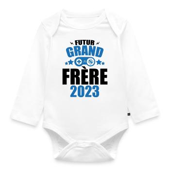 annonce grand frère - futur grand frere 2023 - Body Bébé bio manches longues - blanc - Devant