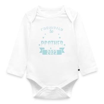 Befördert zum Großen Bruder 2023 - Schwangerschaft - Baby Bio-Langarm-Body - Weiß - Vorne