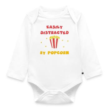 Distrait par Popcorn Citation ironique Popcorn - Body Bébé bio manches longues - blanc - Devant