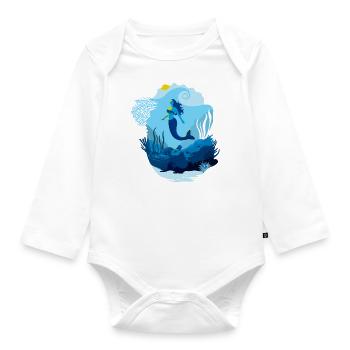 Meerjungfrauen-Meereslandschaft, beleuchtet von Schildkrötensonne - Baby Bio-Langarm-Body - Weiß - Vorne