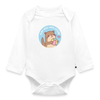 Süßer kleiner Otter spielt gut mit Ottern - Baby Bio-Langarm-Body - Weiß - Vorne