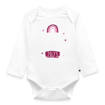 Große Cousine 2023 Regenbogen - Baby Bio-Langarm-Body - Weiß - Vorne