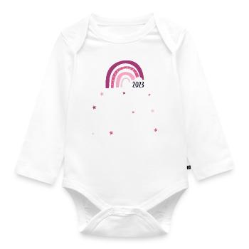 Große Cousine 2023 Regenbogen - Baby Bio-Langarm-Body - Weiß - Vorne