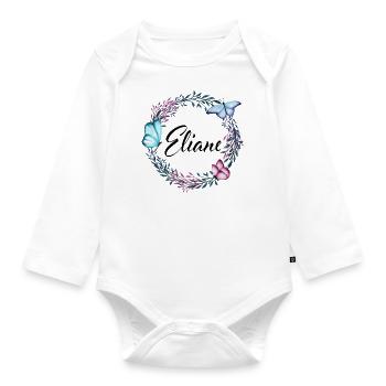 Eliane, nom, lettrage, couronne de fleurs, cadeau - Body Bébé bio manches longues - blanc - Devant