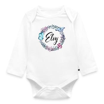 Elvy, name, lettering, flower wreath, gift - Organic Longsleeve Baby Bodysuit - white - Front