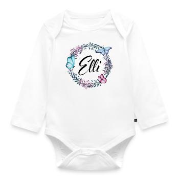 Elli, name, lettering, flower wreath, gift - Organic Longsleeve Baby Bodysuit - white - Front