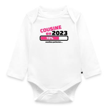annonce cousine en 2023 veuillez patienter - Body Bébé bio manches longues - blanc - Devant