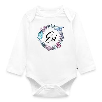 Evi, name, lettering, flower wreath, gift - Organic Longsleeve Baby Bodysuit - white - Front