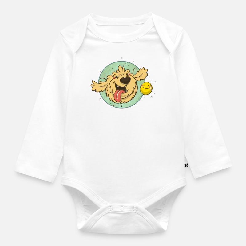 cockapoo Thor avec balle de tennis - Body Bébé bio manches longues - blanc