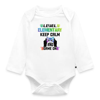 Level ELEMENTARY keep calm and game on - Organic Longsleeve Baby Bodysuit - white - Front