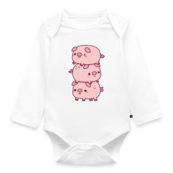 Süßer Stapel von drei kleinen Schweinen lustig - Baby Bio-Langarm-Body - Weiß - Vorne