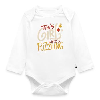 Girl Likes Puzzling Cute Saying Jigsaw Master - Organic Longsleeve Baby Bodysuit - white - Front