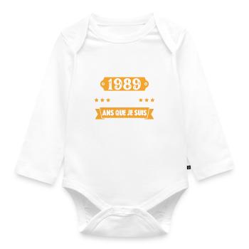 Cadeau D'anniversaire 33 Ans Décembre 1989 Rétro - Body Bébé bio manches longues - blanc - Devant