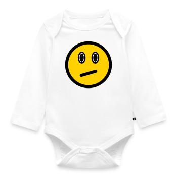 Neutrales Emoticon - Bildsymbol - Strichgesicht - Baby Bio-Langarm-Body - Weiß - Vorne