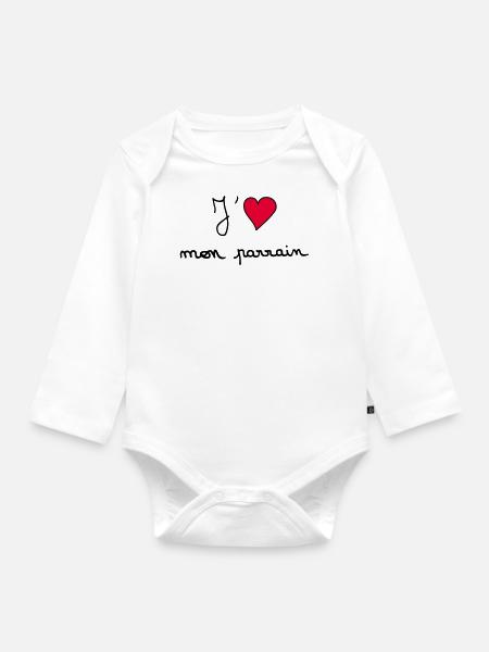 J'aime mon parrain - Body Bébé bio manches longues - blanc