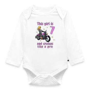Birthday Shirt Motorcycle - 7 Birthday Girl - Organic Longsleeve Baby Bodysuit - white - Front