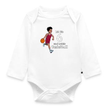 Junge spielt Basketball - Ich bin 6 Jahre - Baby Bio-Langarm-Body - Weiß - Vorne