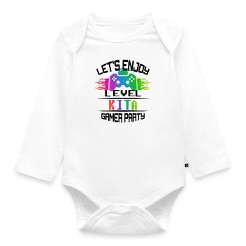Level KITA keep calm and game on - Organic Longsleeve Baby Bodysuit - white - Front