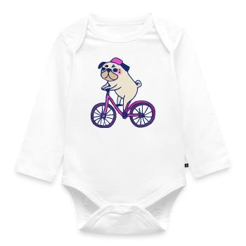 Pug Bicycle Dog Puppy - Organic Longsleeve Baby Bodysuit - white - Front