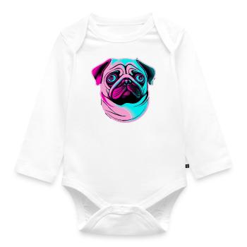 Vaporwave Pug Dog Chiot - Body Bébé bio manches longues - blanc - Devant