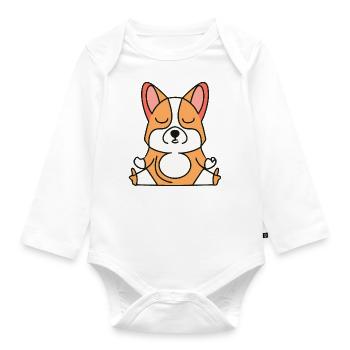 Corgi Yoga Pose Dog Gift Puppy - Organic Longsleeve Baby Bodysuit - white - Front