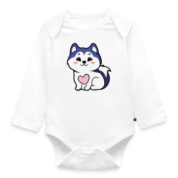 Husky sweet heart dog cadeau Malamute - Body Bébé bio manches longues - blanc - Devant