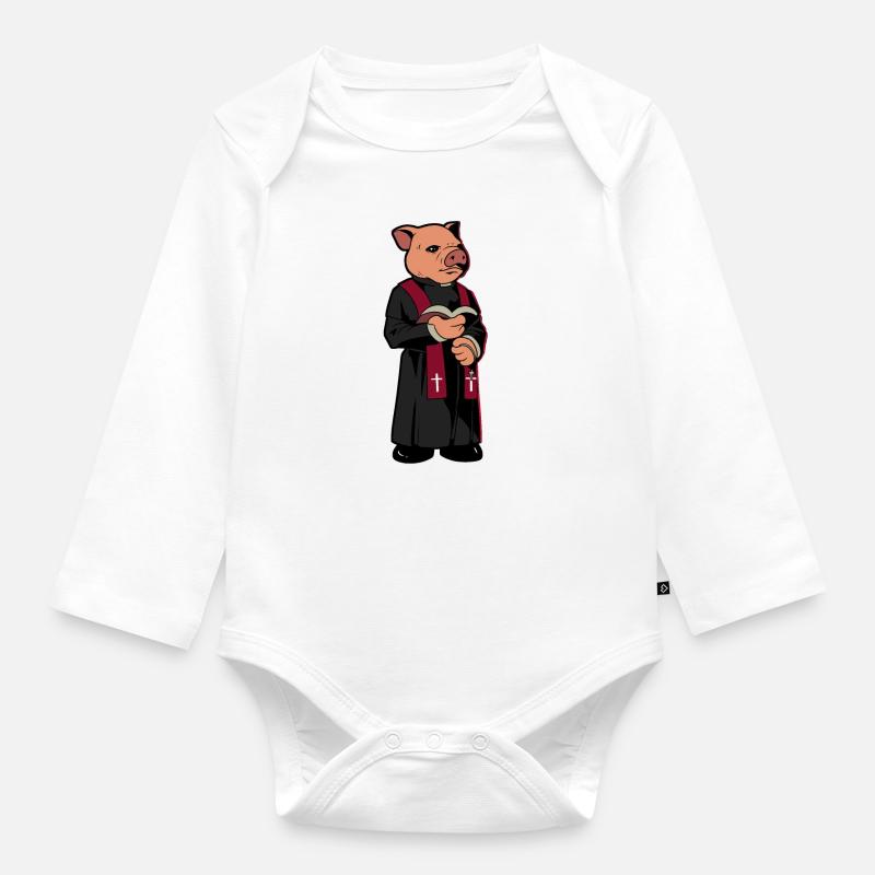 Pig Priest - Cochon avec Bible - Body Bébé bio manches longues - blanc
