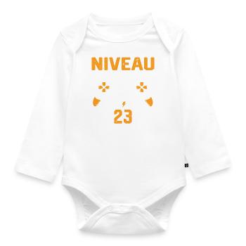 Niveau 23 débloqué / Anniversaire 23 ans gamer - Body Bébé bio manches longues - blanc - Devant
