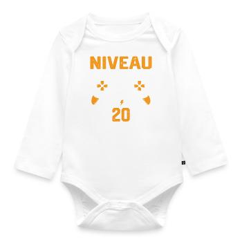 Niveau 20 débloqué / Anniversaire 20 ans gamer - Body Bébé bio manches longues - blanc - Devant