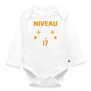 Niveau 17 débloqué / Anniversaire 17 ans gamer - Body Bébé bio manches longues - blanc - Devant