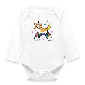 Corgi Einhorn Regenbogen Hund Geschenk Welsh Corgi - Baby Bio-Langarm-Body - Weiß - Vorne